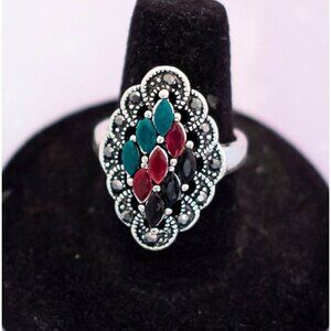 Vintage African Colors Ring | Silver Tone | Size 7 | J26